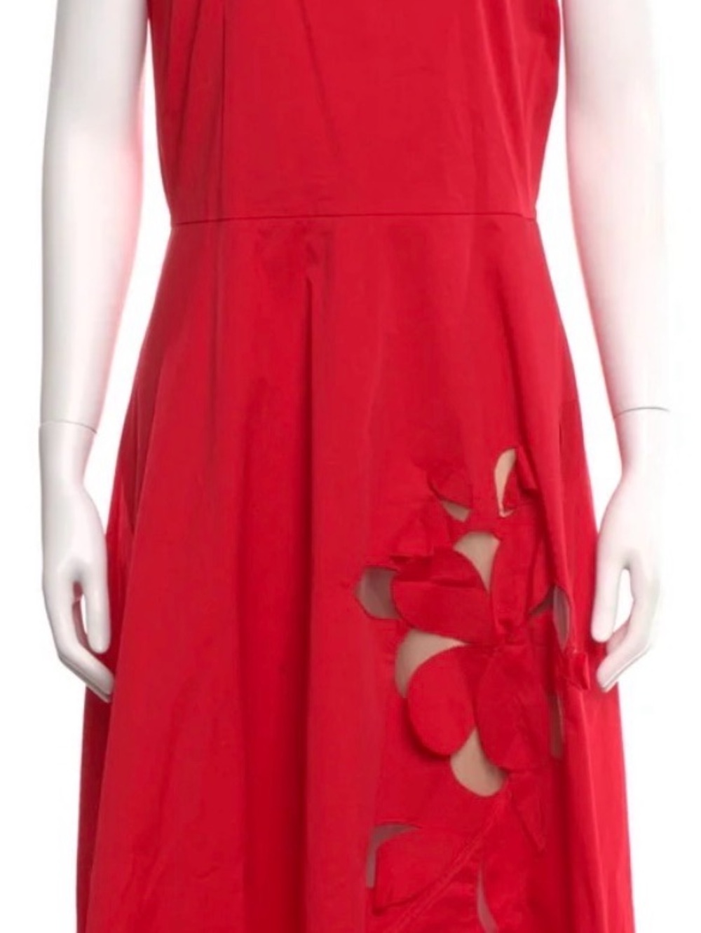 Oscar de la Renta Red Sleeveless Midi Dress with Floral Appliqué - Picture 2 of 2